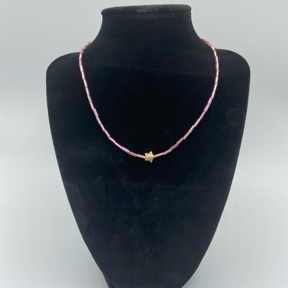 Bugle Bead Necklace/Choker with Gold Star Charm - Picture 1 of 6